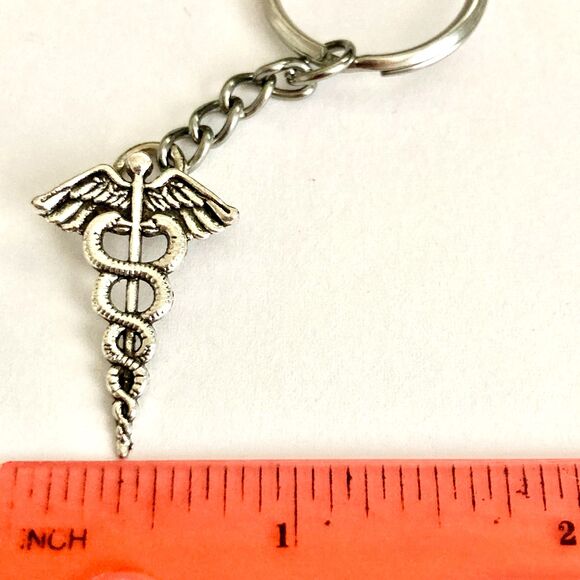Silver Caduceus Keychain Keyring Medical Nursing Gift MD RN LPN DO ARNP - Picture 7 of 8